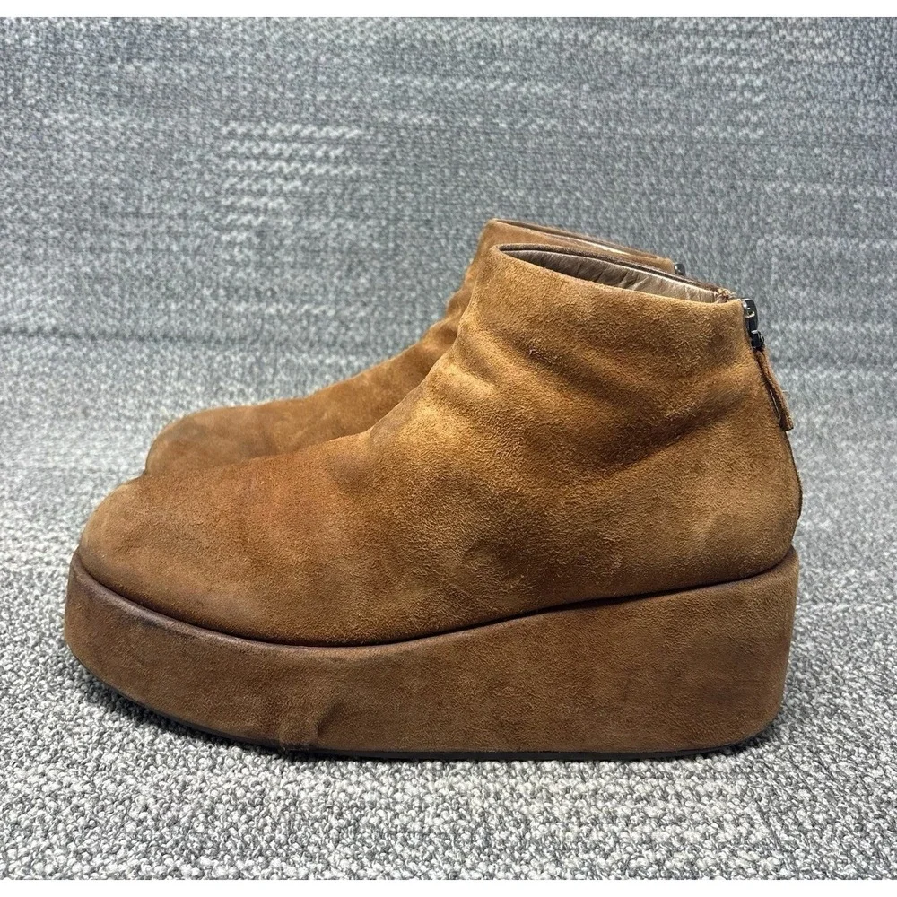 Marsell Brown Suede Platform Wedge Ankle Boots Back Zip Luxury Made Italy